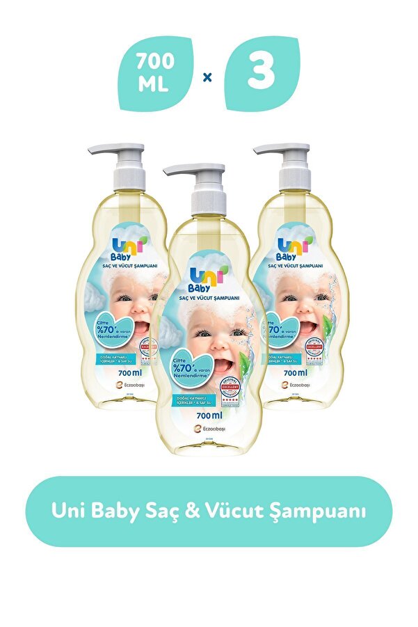 Uni Baby Saç Ve Vücut Şampuan 700 ml 3'lü