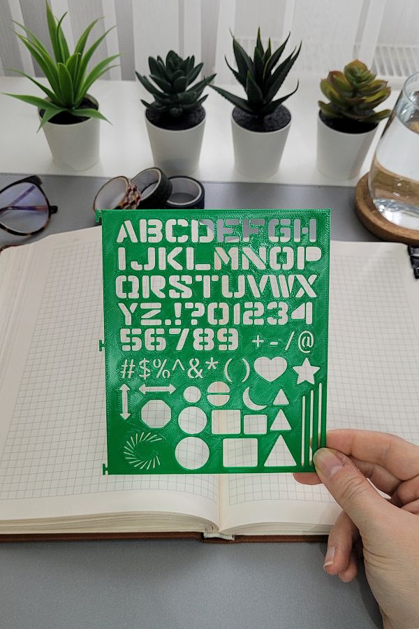 Karmelom Studio-Spiral Notebook Compatible Alphabet and Shapes Template Ruler 1