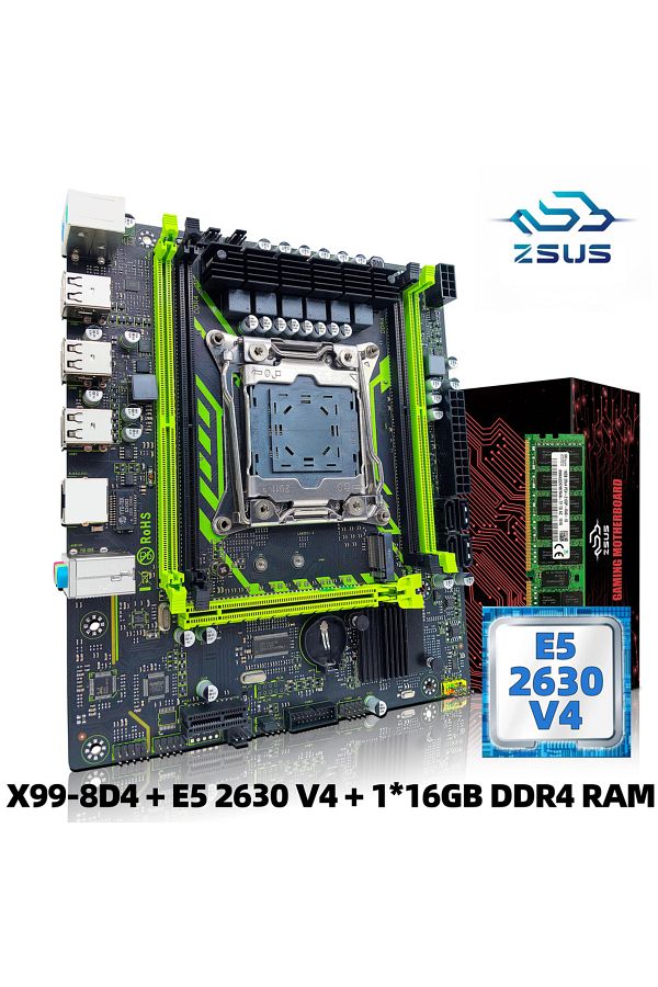 ZSUS-مجموعة اللوحة الأم وحدة المعالجة المركزية RAM X99-8d4 مع وحدة المعالجة المركزية Lga2011-3 Xeon E5 2630 V4 DDR4 16 جيجابايت (1 1