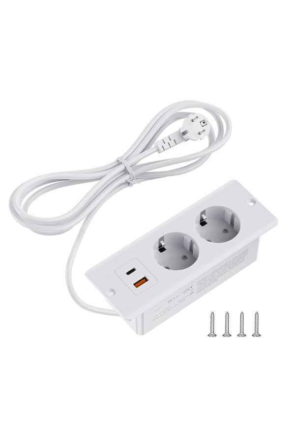 Choice-Eu 2 White Eu Table Recessed Sockets 1 Usb-a And 1 Type-c Built In Desktop Hidden Power Outlet With 1