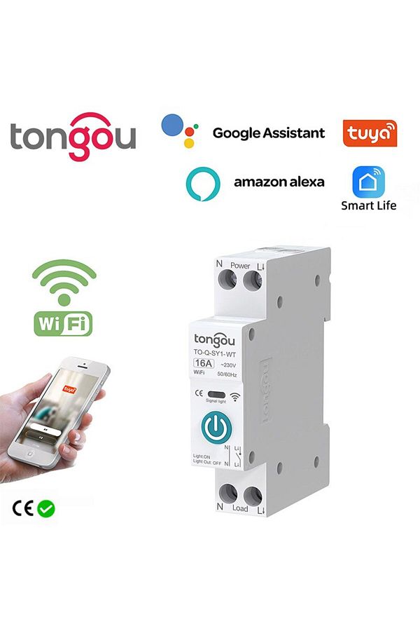 TONGOU-White No Metering 16a Tuya Wifi Smart Circuit Breaker 1p 63a Din Rail For Smart Home Wireless Remote 1