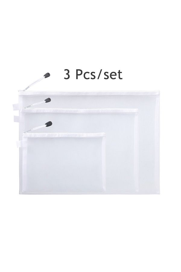 Choice-3 3pcs White 3pcs File Folders A4 A5 A6 Document Storage Bag Nylon Mesh Zipper Pouch Test Stationery 1