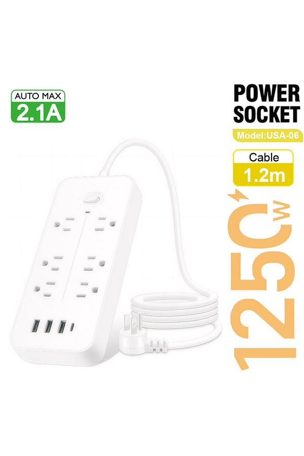 Choice-Us Plug White Us Plug Ac Outlets Multitap Power Strip Electrical Socket Extension Cord With Usb C Po 1