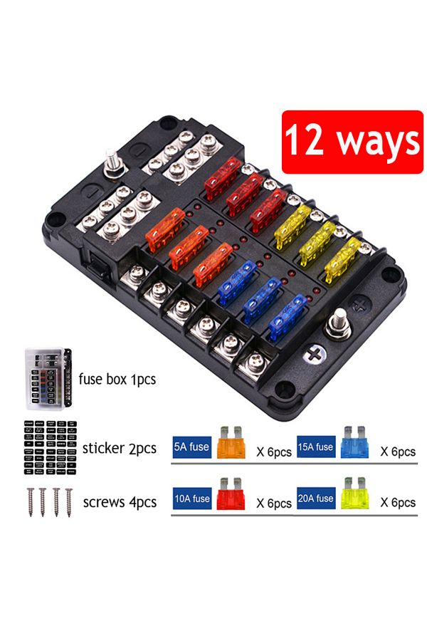 Choice-12 Ways Fuse Box 6/12 Way Fuse Box Holder With Blade Fuse Holder Block & Warning Indicator Car Boat 1