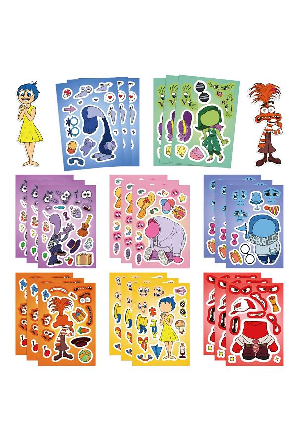 Miniso-32Sheets 8/16/32Sheets Disney Movie Inside Out Make A Face Puzzle Stickers Kids Make Your Own DIY Ga 1