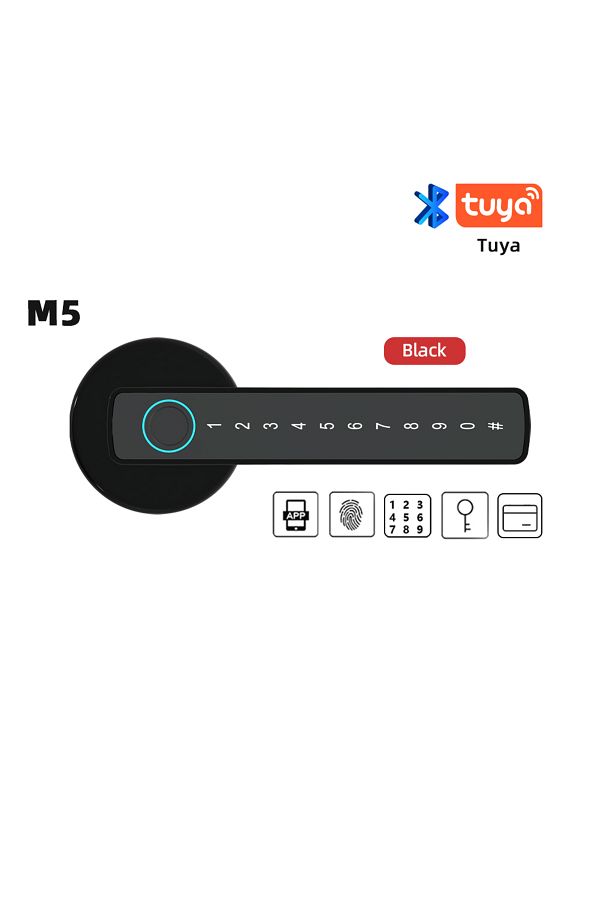 RAYKUBE-M5 Black Tuya Ble Fingerprint Door Lock Digital Electronic Lock With Password/key/ic Card/ S 1