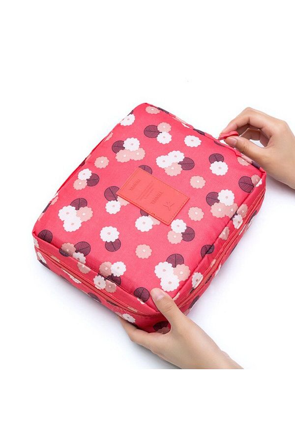 Choice-Pink Flower China Portable Travel Makeup Bag Waterproof Multi Compartment Multifunctional Cosmetic M 1