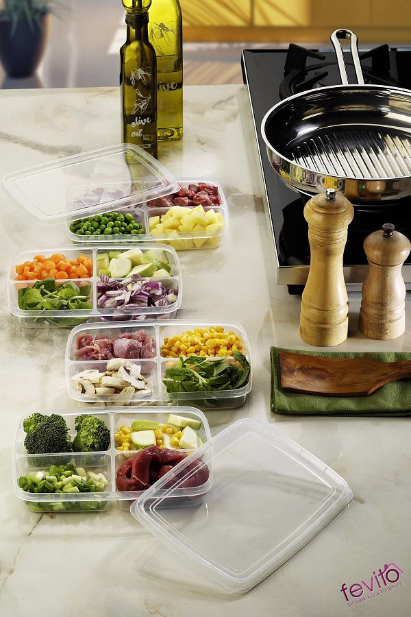 Fevito-Set of 4 Storage Containers, Which Can Be Used in Microwave and Freezer, White S-411 1