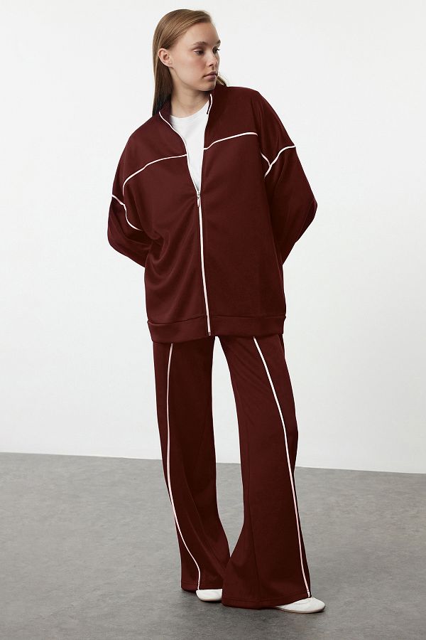 Trendyol Modest-Braunes, mit Paspeln verziertes, detailliertes, gestricktes Oberteil-Set TCTAW25US00101 1