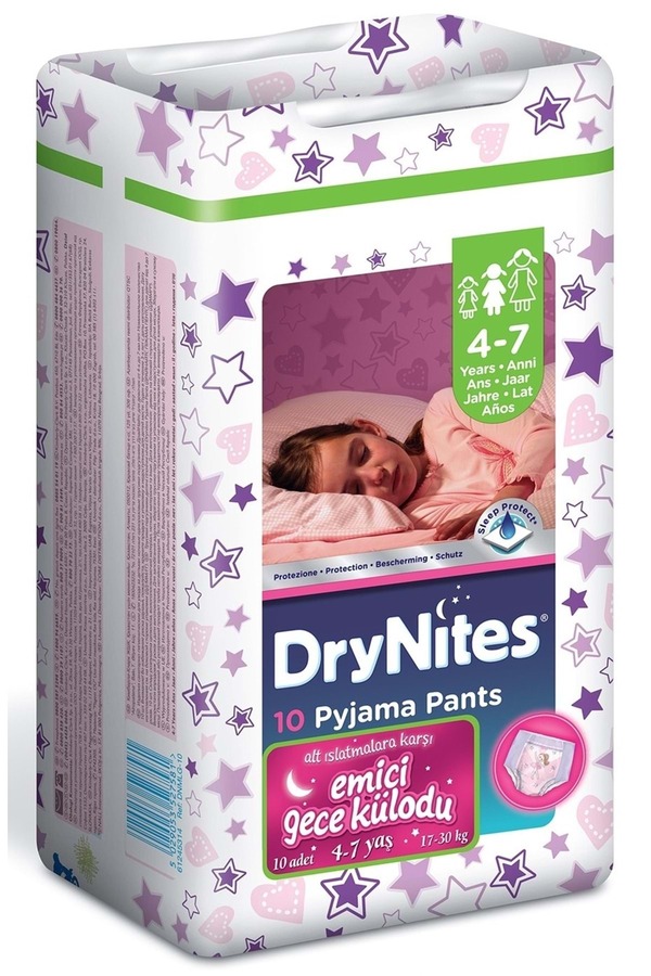 DryNites Emici Gece Külodu/Külot Bez Kız 4-7 Yaş (27-30KG) Large 10 Adet (Alt Islatmalara Karşı)
