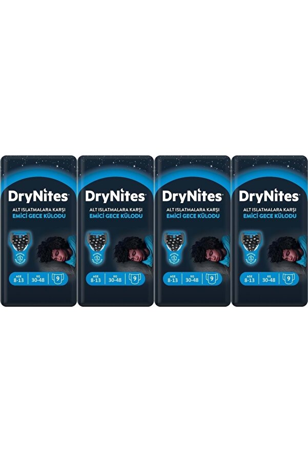 DryNites Emici Gece Külodu/Külot Bez Erkek 8-13Yaş 30-48KG Large 36 Adet 4PK*9 Alt Islatmalara Karşı