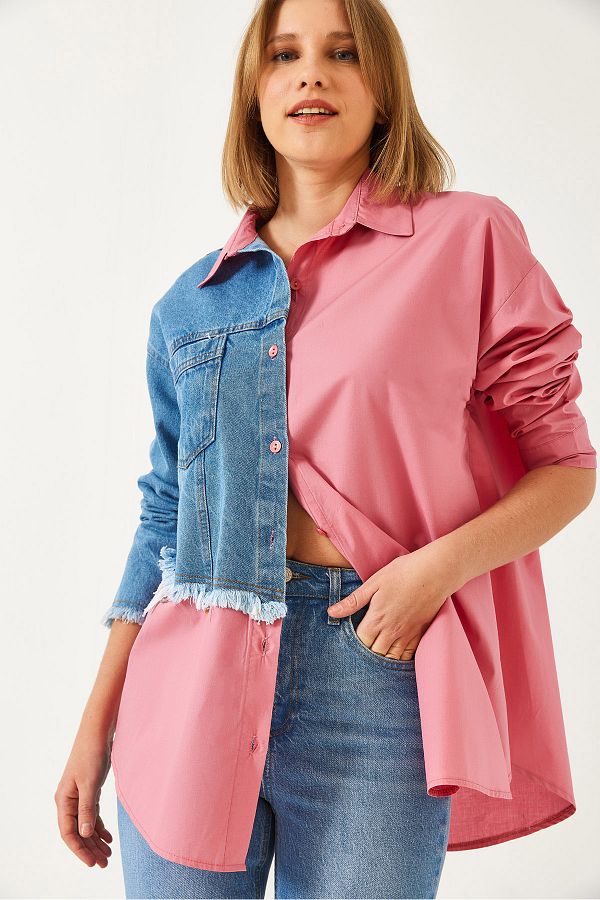 Bianco Lucci-Women's Denim Piece Single Pocket Shirt 2505 60351323 1