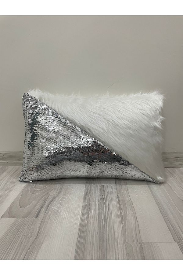 YILMAZHOME-Sequin Plush Rectangular Triangle Throw Pillow Cover 1