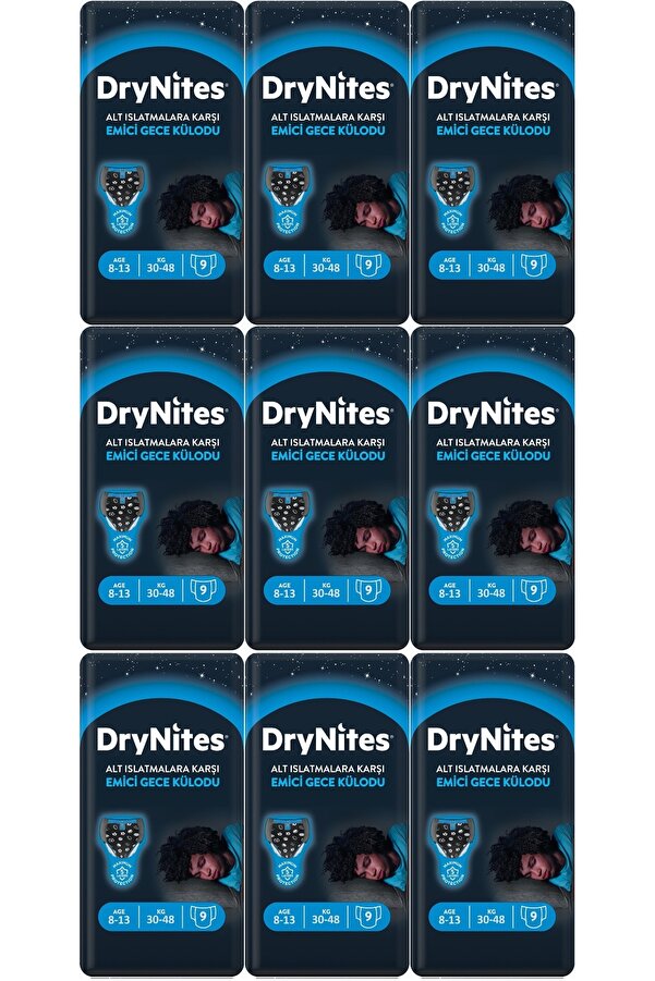 DryNites Emici Gece Külodu/külot Bez Erkek 8-13 Yaş 30-48kg Large 81 Adet 9pk*9 Altıslatmalara Karşı