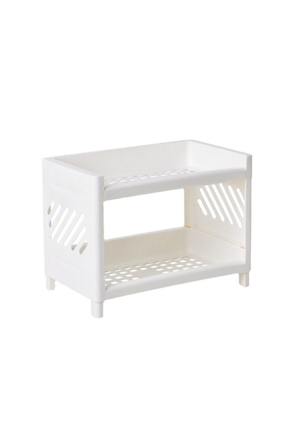 Choice-1pc White 1pc Pp Desktop Double Layer Storage Rack Rectangular White Organizing Student Desk Office 1