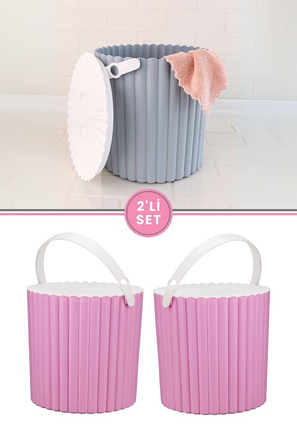 Flora-2-Piece Flour and Pulses Container, Trendy Multi-Purpose Round Storage Bucket F365 1