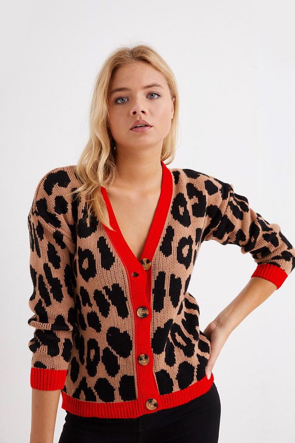 AQE FASHION-Dámský krátký leopardí kardigan na 4 knoflíky 1