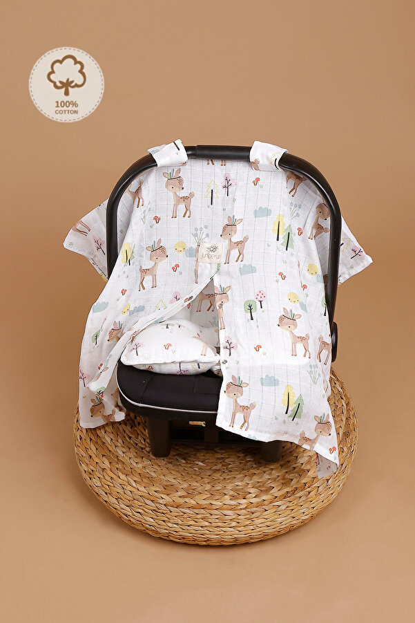 JUNİPERUS 2'li Müslin Bebek Puset Örtüsü Puset Minderi Ortopedik Bel Destekli