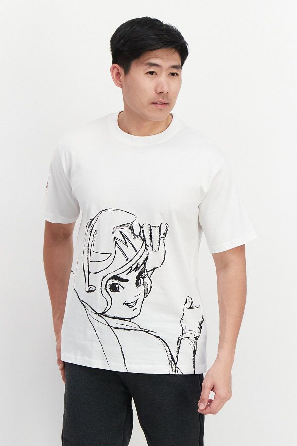 Speed Racer-Men Oversized Crew Neck Short Sleeve Graphic Print T-shirt, White 1