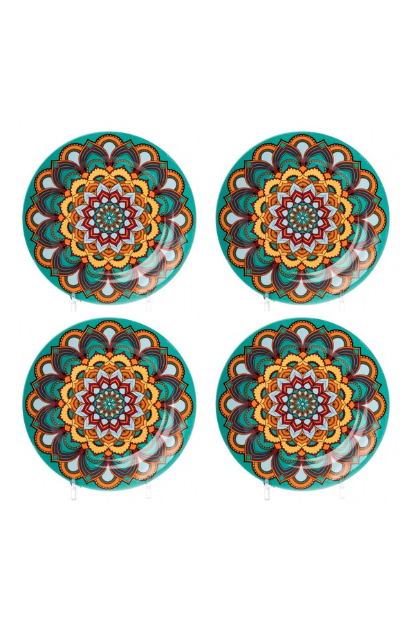 HIC-flat porcelain dinner plates 4 Piece with Turquoise/Yellow 27 cm 1