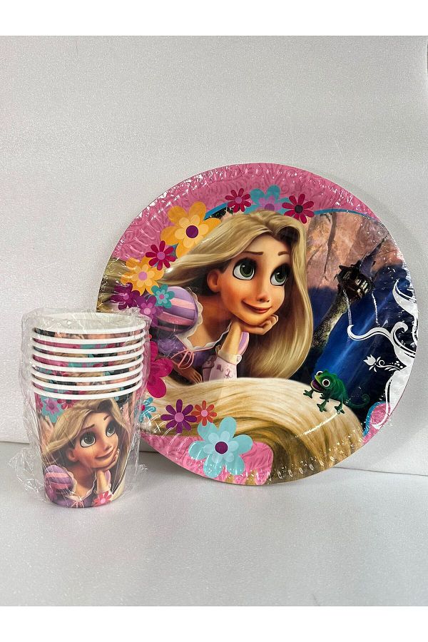 Cadde Süs-Rapunzel Set of 8 Paper Plates and Cups 1