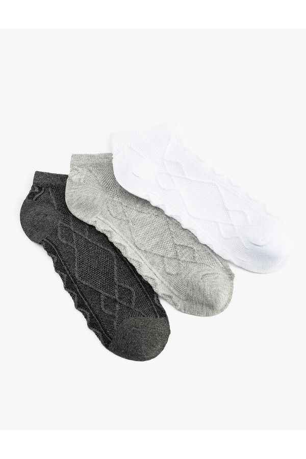 Koton-Set of 3 Textured Multicolored Booties Socks 1