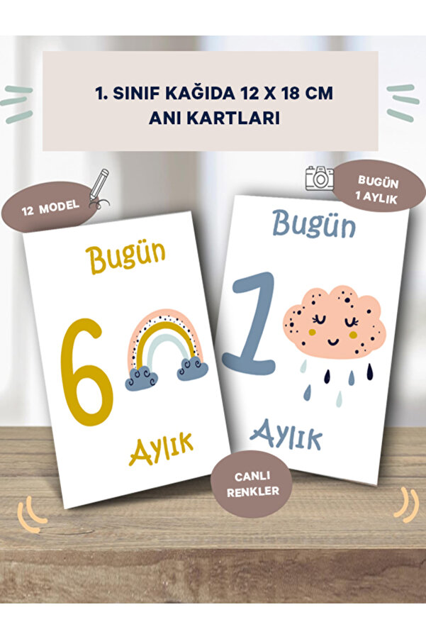 Moky Design Bebek Aylık Anı Kartları, Ay Konsept Fotoğraf Çekimi Hatırası İçin 12'li, Yenidoğan Bebek Hediyeleri