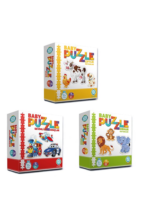 Circle Toys 3’lü Baby Puzzle Seti Çiftlik, Orman, Sevimli Araçlar