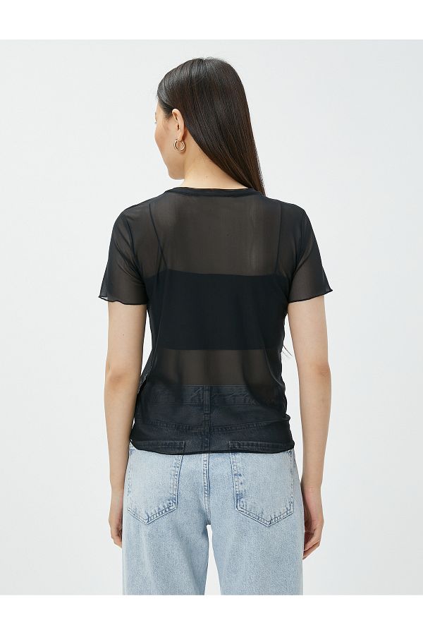 Koton Transparent T Shirt Stoned Short Sleeve