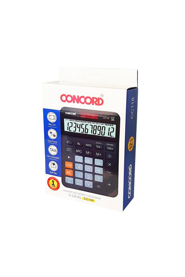 Concord-CC118 12 Digits Desktop Electronic Calculator with Dual Power 1