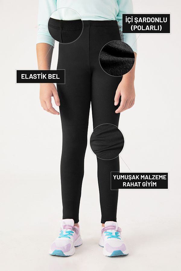 Almila-Kids Raster Winter Girls' Thermal Leggings 2000 - Girls' School Leggings with Fleece 1