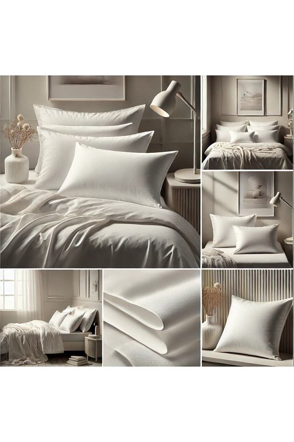 MEŞELİ TEKSTİL-Organic Cotton Satin Plain White Double Duvet Cover Set 100% Cotton Premium 1