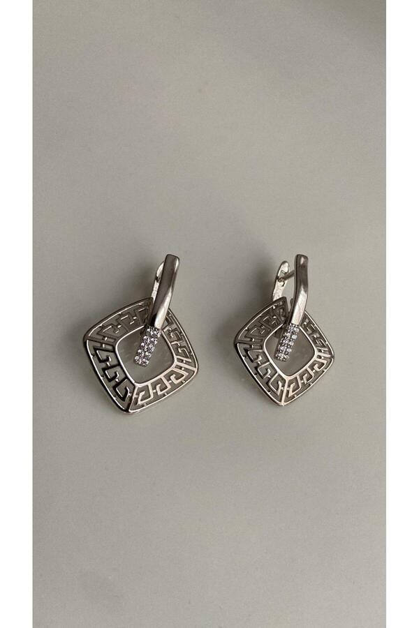zec aksesuar-Square Shape Self Patterned Stylish Silver Color Earring 1