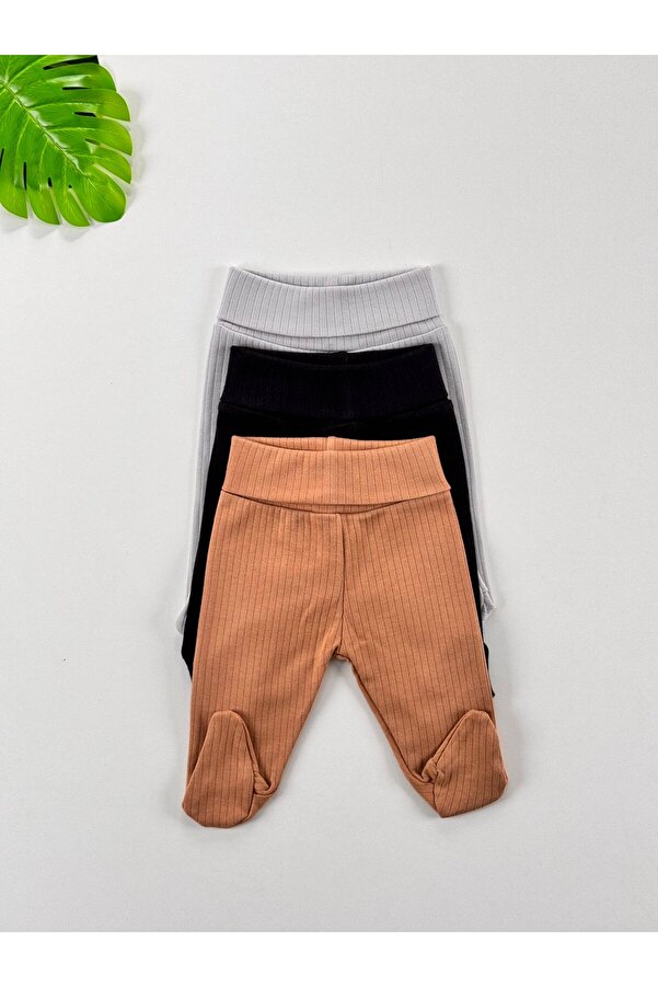 EFU BABY 3'lü %100 Pamuklu Raporlu Unisex Basic Patikli Bebek Pantolon
