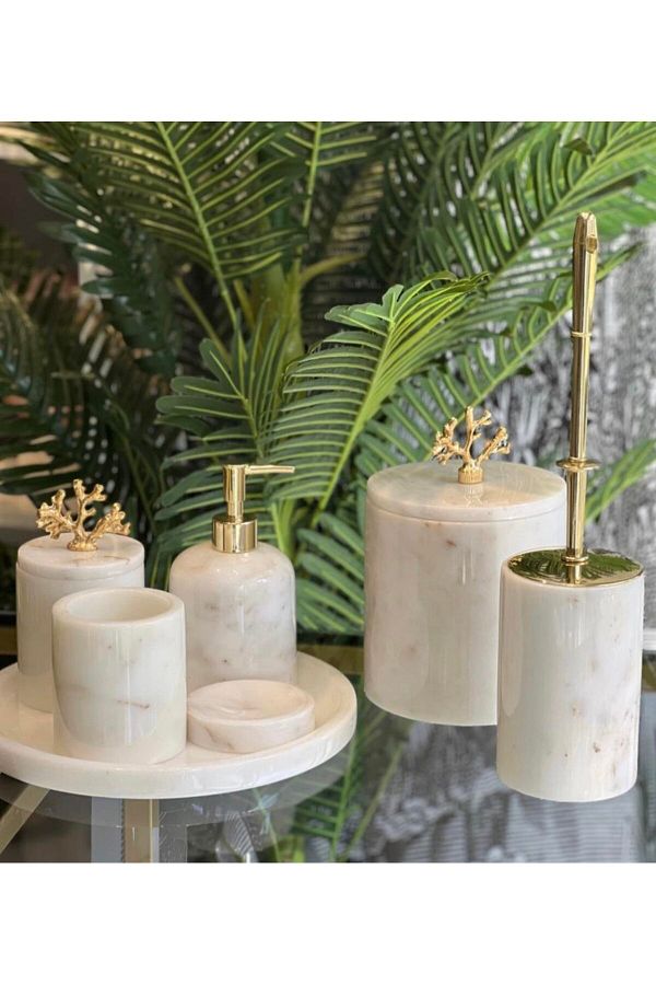 Onedekor-White 7 Piece Real Marble Coral Bathroom Set 1
