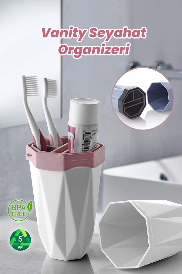 MYBOX-Vanity Toothbrush Holder - Travel Organizer Accessory Carrying Container Multi-Purpose Compartment Storage Box 1