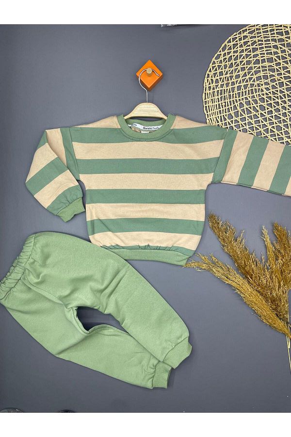 ZİMBOO-Boys Children's Charded 3 Threads 1-5 Years Old Stripe Printed 2-Piece Set 1