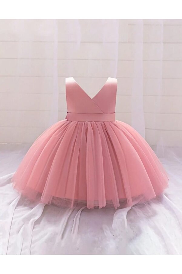 HSNLİFE Pudra Kız Bebek Anvelop Mini Elbise Doğum Günü Elbise