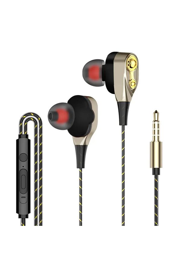 Choice-Yellow Explosive Double Moving Coil Headphones In Ear Subwoofer Cross Border Wire Controlled Fever H 1
