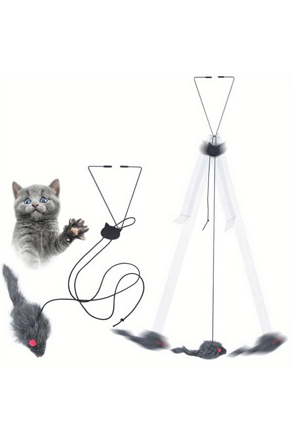 Choice-The Mouse Interactive & Stimulating Plush Cat Teaser Toy – Retractable Wand For Healthy Play, Cartoo 1
