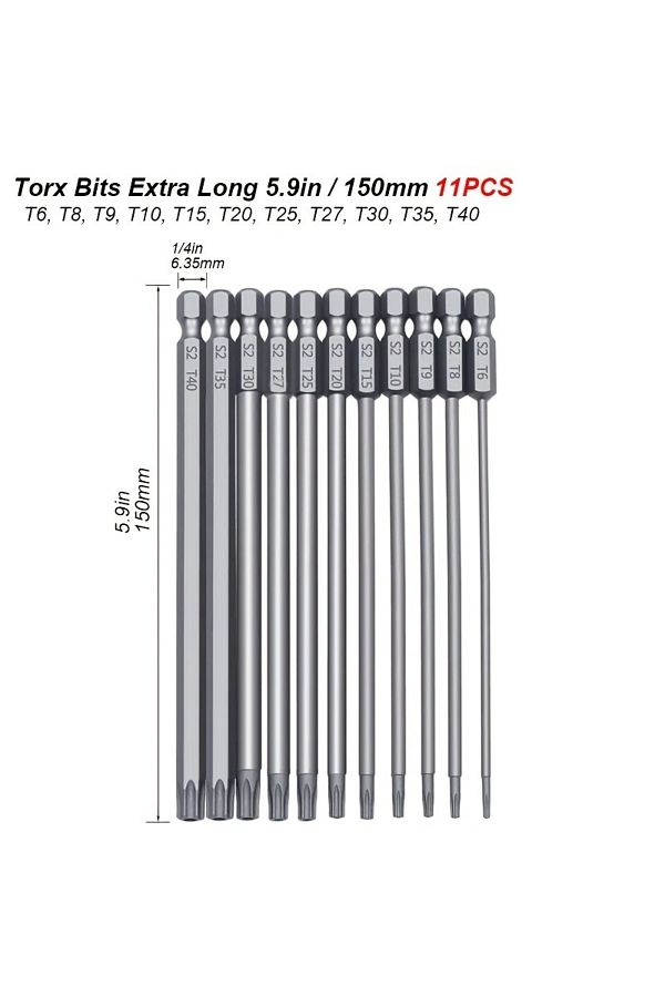 atooltour-Torx Bit Set 11pcs Magnetic Torx Screwdriver Set 150mm Extra Long Security Tamper Proof Star Drill B 1