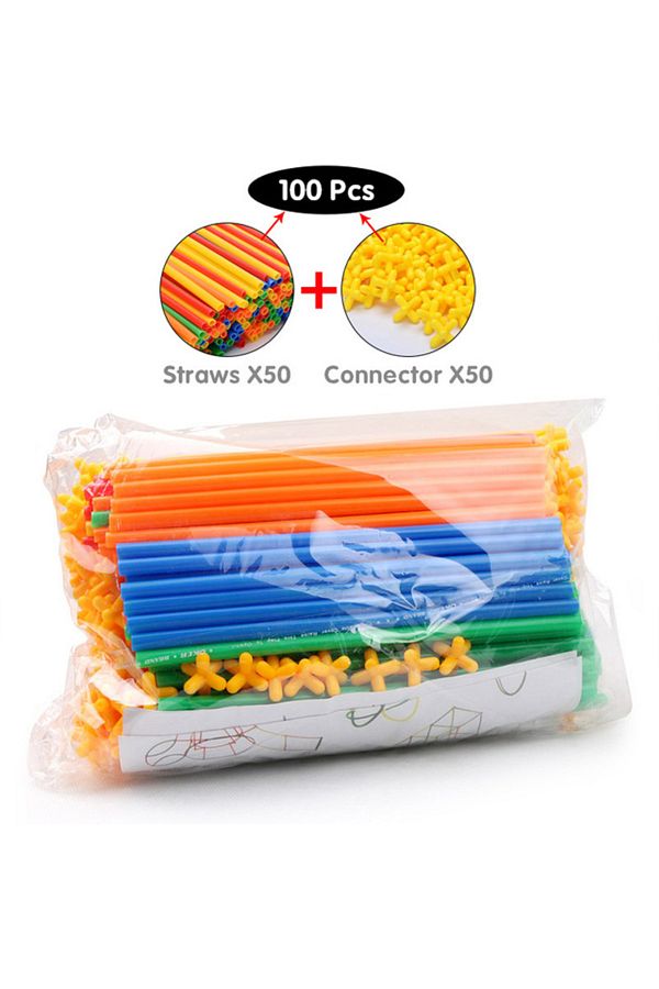 Choice-100 Piece Assorted Straw Constructor Toys Building Toys Straws And Connectors Building Sets Colorfu 1