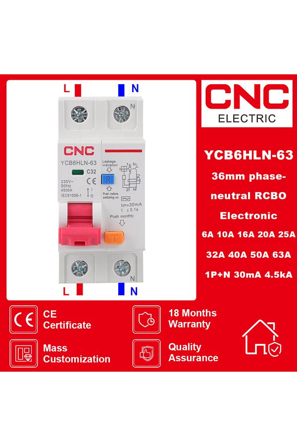 CNC-230V 50/60 HZ RCBO MCB 30mA Residual Current Circuit Breaker With Over Current And Leakage Pr... 1