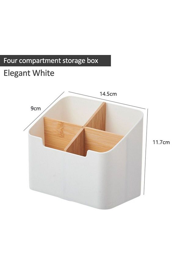 Choice-White-4 Grids 2/4 Grids Multi Functional Desktop Bamboo And Wood Compartment Storage Box With Detach 1