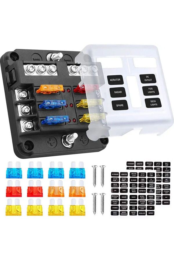 Choice-6 Way Car Boat Fuse Box Holder With 6 Ways Blade Fuse Holder Block Warning Indicator 12v 36v Power D 1