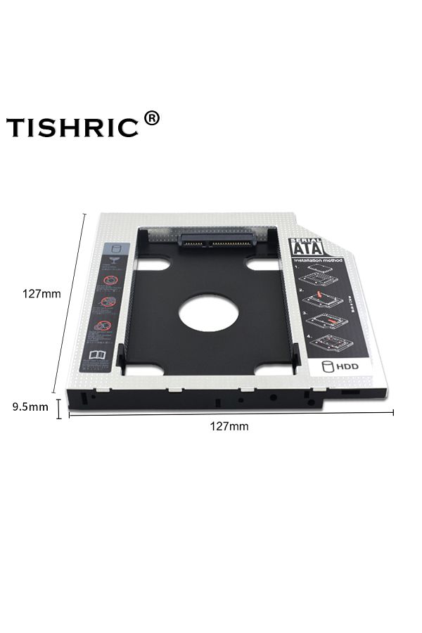 TISHRIC-9.5mm Aluminum Aluminum 2nd Second Hdd Caddy 9.5mm 12.7mm Optibay SATA 3.0 2.5'' SSD DVD CD 1