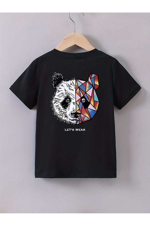 Let's Wear-Exotic Panda Print Short Sleeve T-Shirt, Casual Round Neck Tee Shirt 1