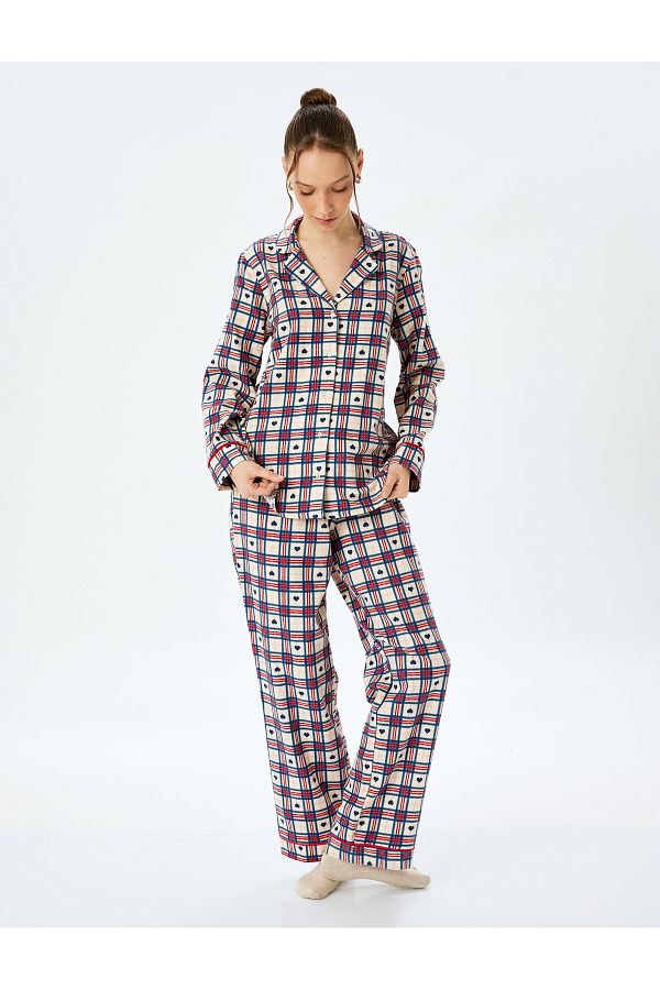 Koton-Langärmliges Pyjama-Oberteil aus Baumwolle mit Hemdkragen und Herzen 1