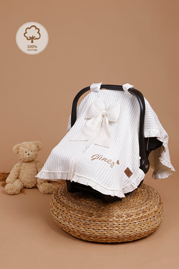 JUNİPERUS Kişiye Özel İsim Nakışlı Pike Puset Örtüsü Fırfırlı Bebek Puset Örtüsü