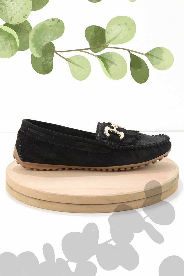 Bambi-Schwarz Wildleder Damen Loafer Schuhe K 01273301102 1